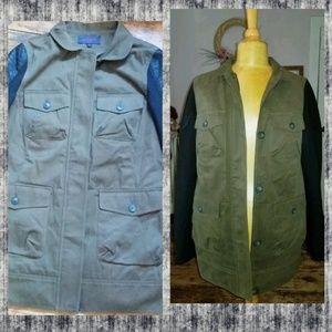 🌈 James Jeans Ponte Sleeve Utility cargo military Jacket mixed media moto army